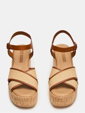 Steve Madden Brown and Beige Cork Platform Sandals